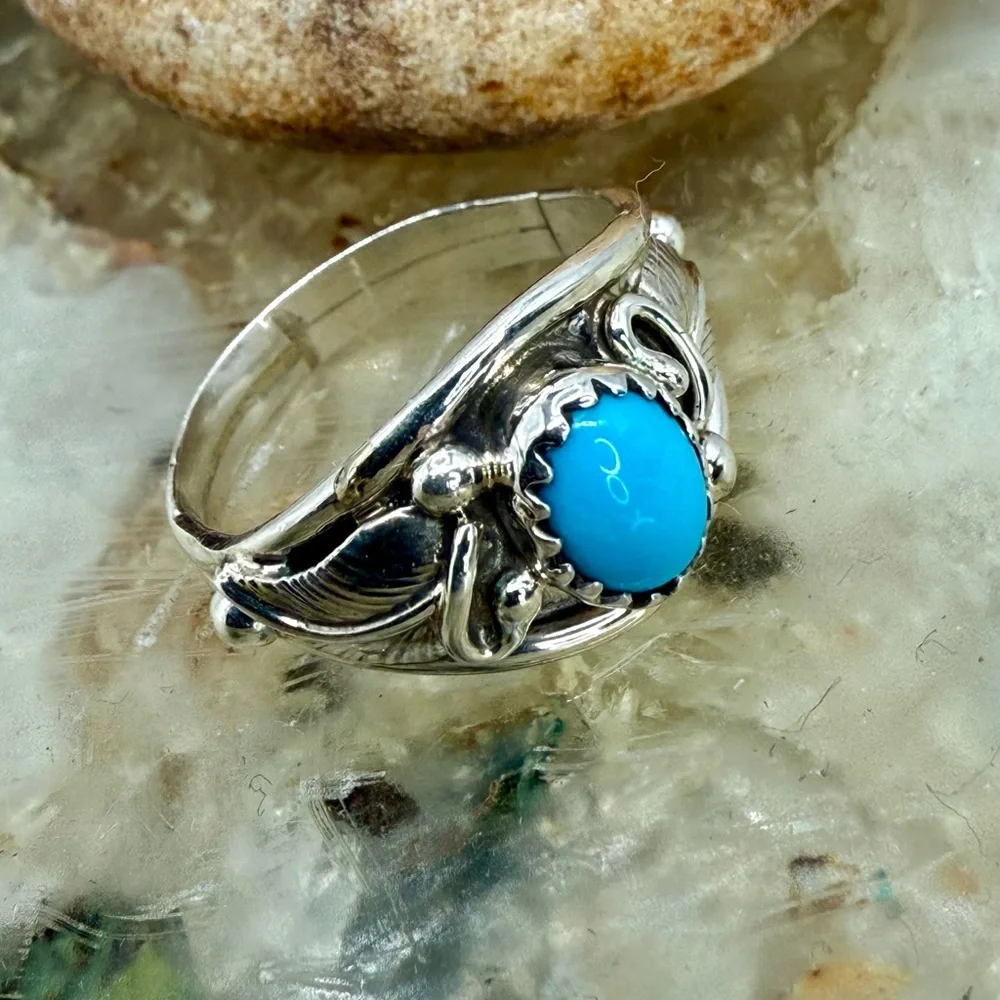 Navajo Sterling Silver Sleeping Beauty Turquoise Ring Mark Barney NWT Sz 6 –3.0g